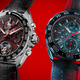 Tag Heuer's new mechanical Mario Kart watches set against a red gradient background.